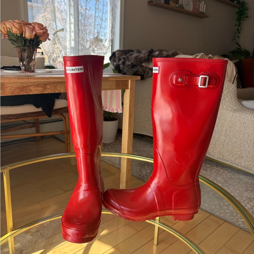Hunter Red Glossy Tall Wellington Rain Boots